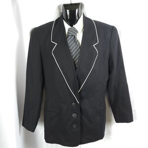 Tahari Navy Blue 100% Wool 3-Button Ventless Blazer Women's Small